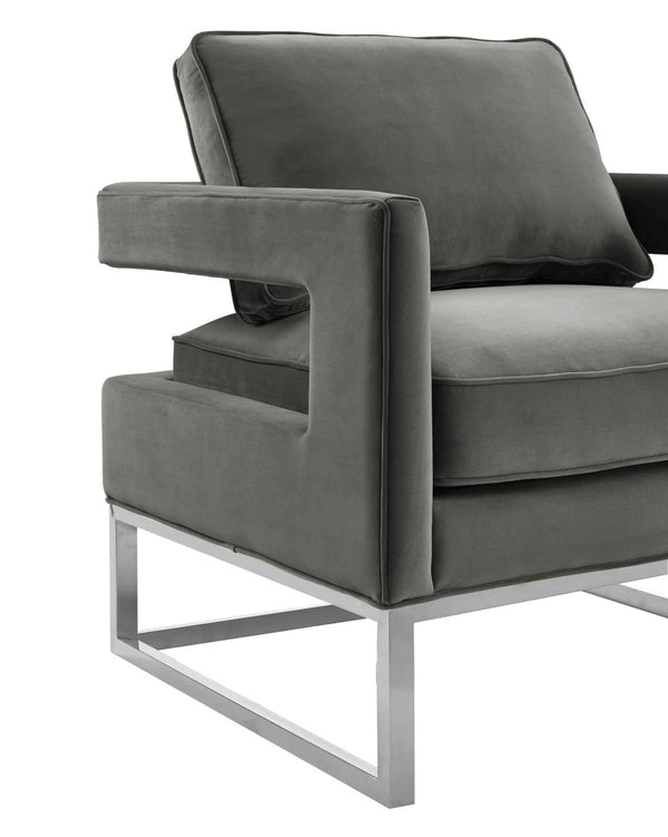 TOV Furniture Avery Grey Velvet Chair - Luxe Accent with Silver Base, Comfort & Style for Modern Living Spaces TOV-S6293