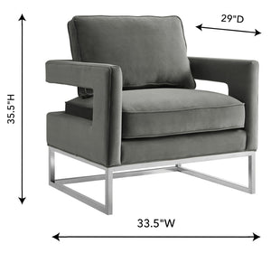 TOV Furniture Avery Grey Velvet Chair - Luxe Accent with Silver Base, Comfort & Style for Modern Living Spaces TOV-S6293