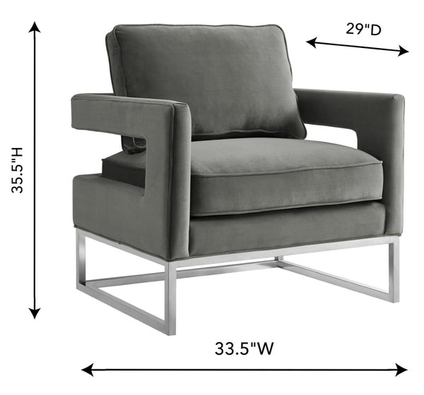 TOV Furniture Avery Grey Velvet Chair - Luxe Accent with Silver Base, Comfort & Style for Modern Living Spaces TOV-S6293