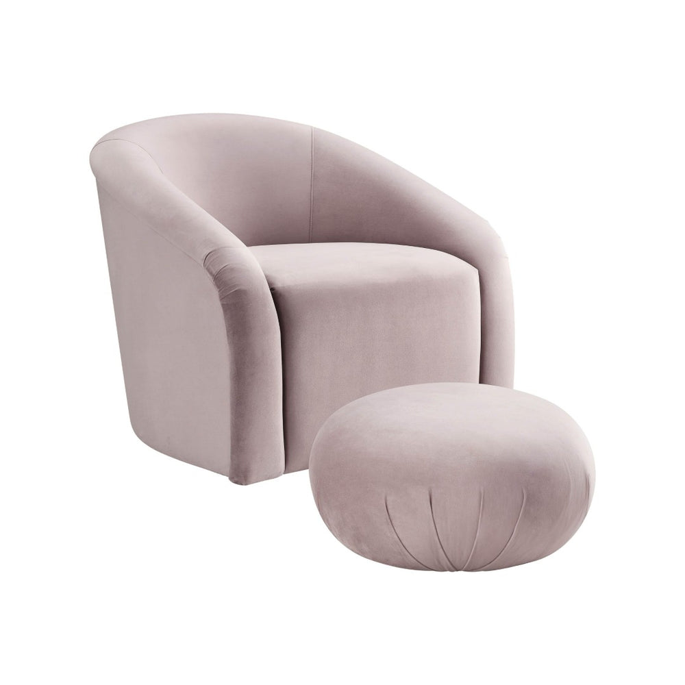 TOV Furniture Boboli Velvet Chair and Ottoman Set - Elegant Barrel Design for Stylish Living Rooms and Nooks Mauve TOV-S6383