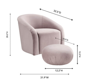 TOV Furniture Boboli Velvet Chair and Ottoman Set - Elegant Barrel Design for Stylish Living Rooms and Nooks Mauve TOV-S6383