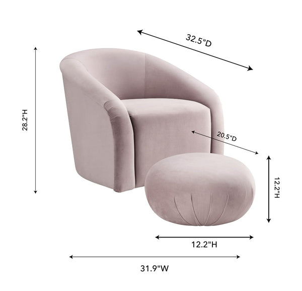 TOV Furniture Boboli Velvet Chair and Ottoman Set - Elegant Barrel Design for Stylish Living Rooms and Nooks Mauve TOV-S6383