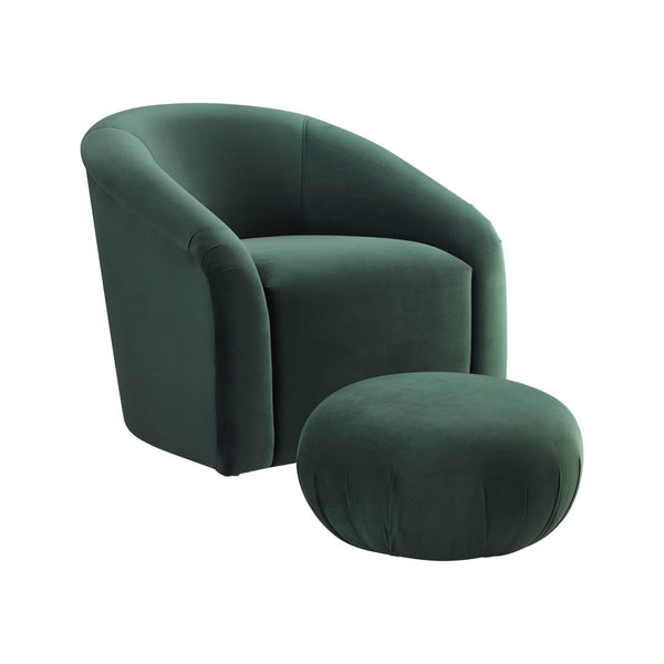 TOV Furniture Boboli Velvet Chair and Ottoman Set - Elegant Barrel Design for Stylish Living Rooms and Nooks Forest Green TOV-S6384