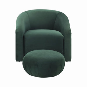TOV Furniture Boboli Velvet Chair and Ottoman Set - Elegant Barrel Design for Stylish Living Rooms and Nooks Forest Green TOV-S6384