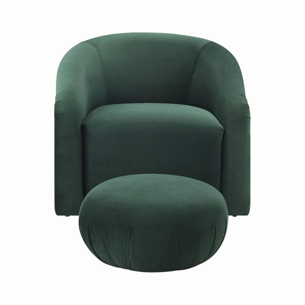 TOV Furniture Boboli Velvet Chair and Ottoman Set - Elegant Barrel Design for Stylish Living Rooms and Nooks Forest Green TOV-S6384