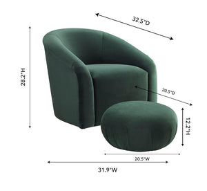 TOV Furniture Boboli Velvet Chair and Ottoman Set - Elegant Barrel Design for Stylish Living Rooms and Nooks Forest Green TOV-S6384
