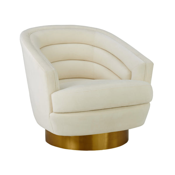 TOV Furniture Canyon Velvet Swivel Chair - Luxurious Comfort with Elegant Design & Gold Base for Modern Living Spaces Cream TOV-S6403