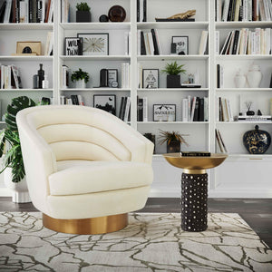 TOV Furniture Canyon Velvet Swivel Chair - Luxurious Comfort with Elegant Design & Gold Base for Modern Living Spaces Cream TOV-S6403