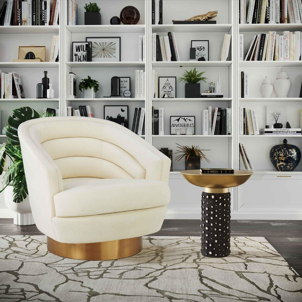 TOV Furniture Canyon Velvet Swivel Chair - Luxurious Comfort with Elegant Design & Gold Base for Modern Living Spaces Cream TOV-S6403