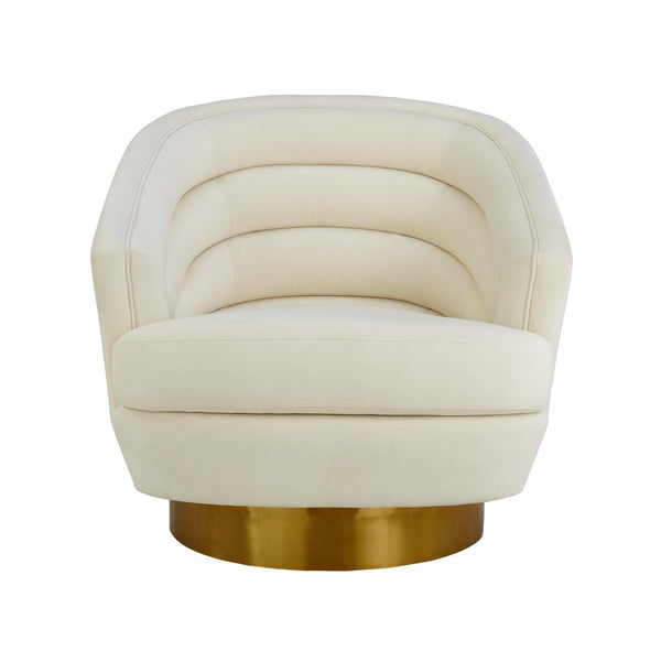 TOV Furniture Canyon Velvet Swivel Chair - Luxurious Comfort with Elegant Design & Gold Base for Modern Living Spaces Cream TOV-S6403