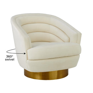 TOV Furniture Canyon Velvet Swivel Chair - Luxurious Comfort with Elegant Design & Gold Base for Modern Living Spaces Cream TOV-S6403