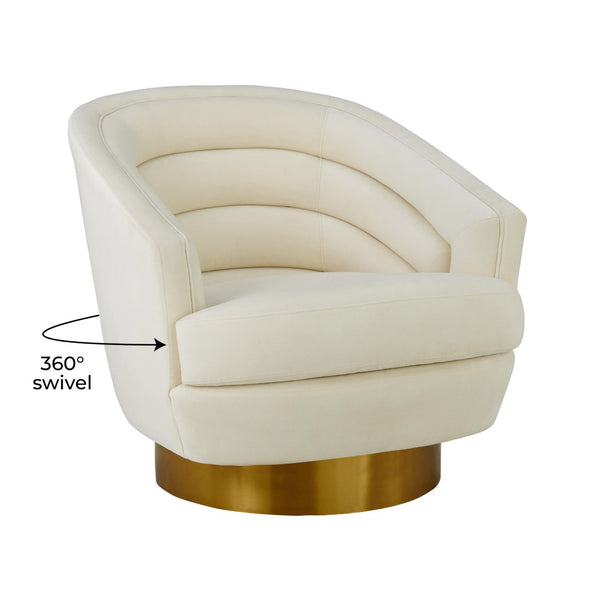 TOV Furniture Canyon Velvet Swivel Chair - Luxurious Comfort with Elegant Design & Gold Base for Modern Living Spaces Cream TOV-S6403