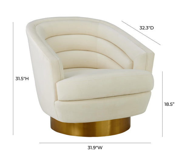 TOV Furniture Canyon Velvet Swivel Chair - Luxurious Comfort with Elegant Design & Gold Base for Modern Living Spaces Cream TOV-S6403