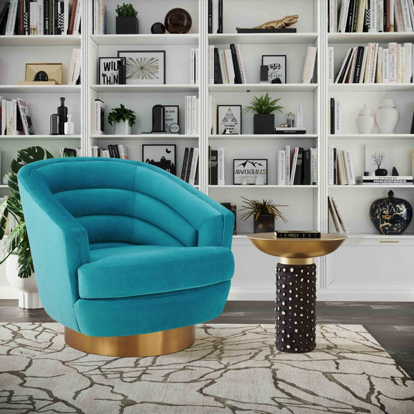 TOV Furniture Canyon Velvet Swivel Chair - Luxurious Comfort with Elegant Design & Gold Base for Modern Living Spaces Blue TOV-S6404