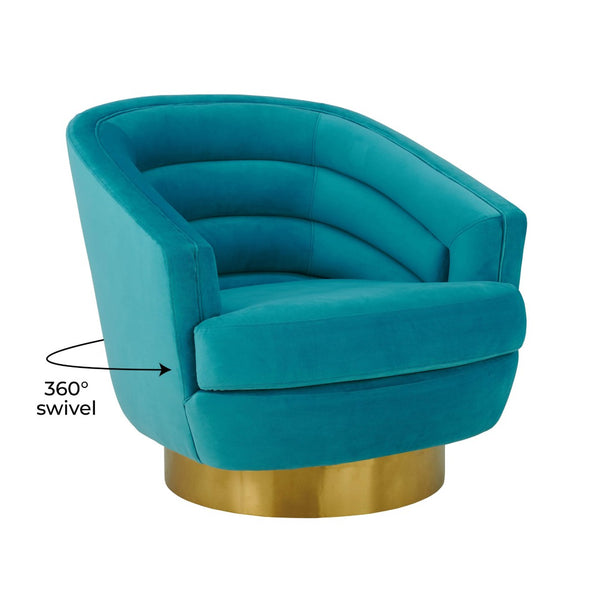 TOV Furniture Canyon Velvet Swivel Chair - Luxurious Comfort with Elegant Design & Gold Base for Modern Living Spaces Blue TOV-S6404