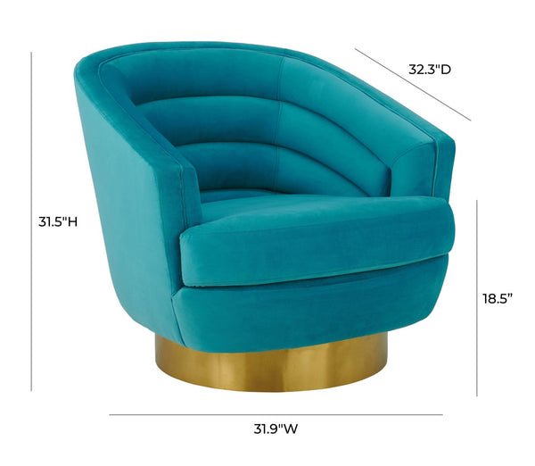 TOV Furniture Canyon Velvet Swivel Chair - Luxurious Comfort with Elegant Design & Gold Base for Modern Living Spaces Blue TOV-S6404