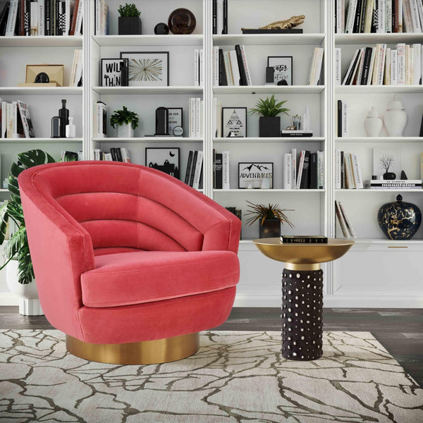 TOV Furniture Canyon Velvet Swivel Chair - Luxurious Comfort with Elegant Design & Gold Base for Modern Living Spaces Pink TOV-S6405