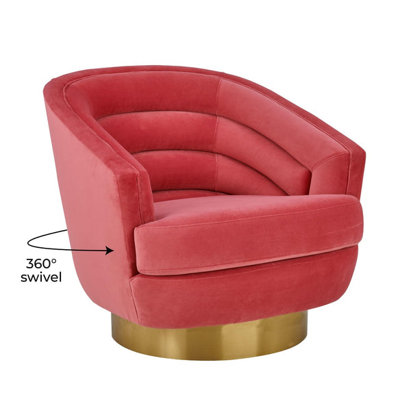 TOV Furniture Canyon Velvet Swivel Chair - Luxurious Comfort with Elegant Design & Gold Base for Modern Living Spaces Pink TOV-S6405