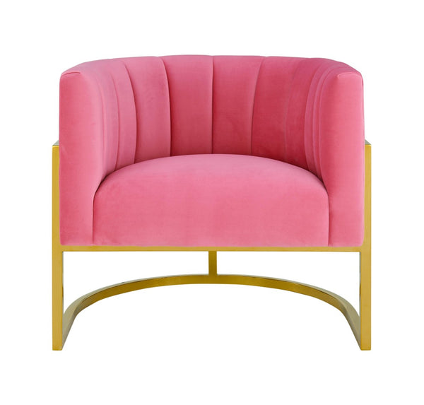 TOV Furniture Magnolia Velvet Accent Chair - Contemporary Luxe Design with Gold Base for Modern Elegance Pink TOV-S6427