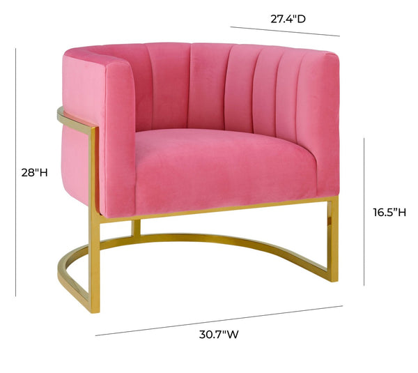 TOV Furniture Magnolia Velvet Accent Chair - Contemporary Luxe Design with Gold Base for Modern Elegance Pink TOV-S6427