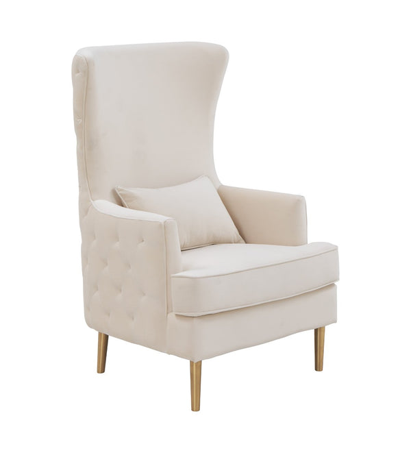 TOV Furniture Alina Wingback Accent Chair - Elegant Tufted Back Design with Plush Velvet and Gold-Finished Legs Cream TOV-S6477