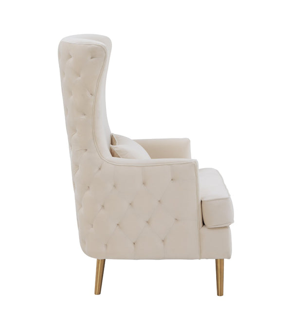 TOV Furniture Alina Wingback Accent Chair - Elegant Tufted Back Design with Plush Velvet and Gold-Finished Legs Cream TOV-S6477