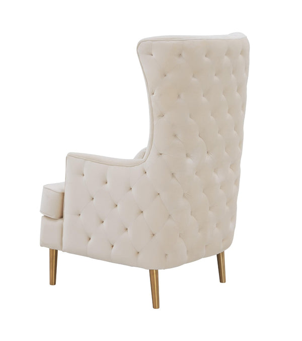 TOV Furniture Alina Wingback Accent Chair - Elegant Tufted Back Design with Plush Velvet and Gold-Finished Legs Cream TOV-S6477