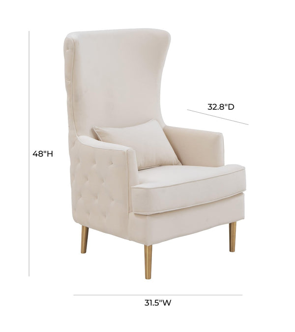 TOV Furniture Alina Wingback Accent Chair - Elegant Tufted Back Design with Plush Velvet and Gold-Finished Legs Cream TOV-S6477