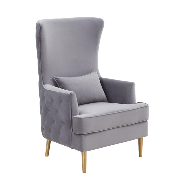 TOV Furniture Alina Wingback Accent Chair - Elegant Tufted Back Design with Plush Velvet and Gold-Finished Legs Grey TOV-S6478