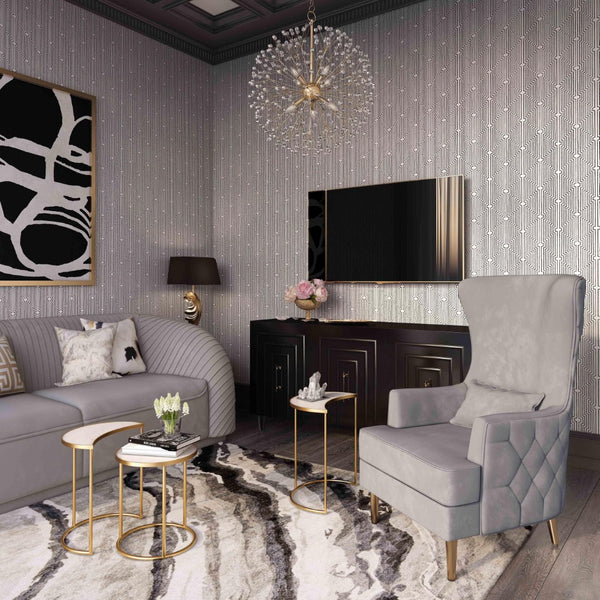 TOV Furniture Alina Wingback Accent Chair - Elegant Tufted Back Design with Plush Velvet and Gold-Finished Legs Grey TOV-S6478