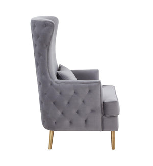 TOV Furniture Alina Wingback Accent Chair - Elegant Tufted Back Design with Plush Velvet and Gold-Finished Legs Grey TOV-S6478