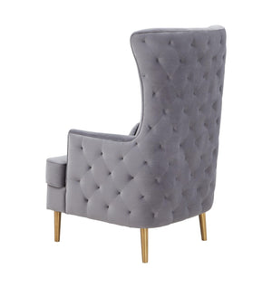 TOV Furniture Alina Wingback Accent Chair - Elegant Tufted Back Design with Plush Velvet and Gold-Finished Legs Grey TOV-S6478