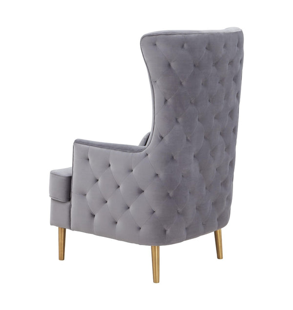 TOV Furniture Alina Wingback Accent Chair - Elegant Tufted Back Design with Plush Velvet and Gold-Finished Legs Grey TOV-S6478