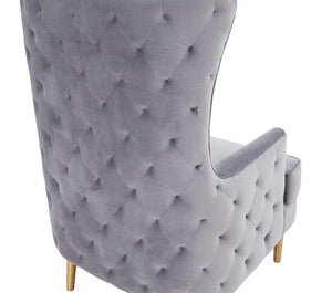TOV Furniture Alina Wingback Accent Chair - Elegant Tufted Back Design with Plush Velvet and Gold-Finished Legs Grey TOV-S6478