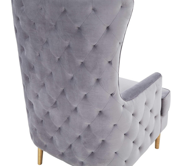 TOV Furniture Alina Wingback Accent Chair - Elegant Tufted Back Design with Plush Velvet and Gold-Finished Legs Grey TOV-S6478