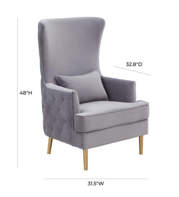 TOV Furniture Alina Wingback Accent Chair - Elegant Tufted Back Design with Plush Velvet and Gold-Finished Legs Grey TOV-S6478