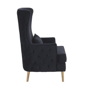 TOV Furniture Alina Wingback Accent Chair - Elegant Tufted Back Design with Plush Velvet and Gold-Finished Legs Black TOV-S6479