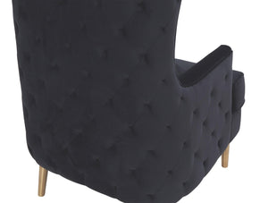 TOV Furniture Alina Wingback Accent Chair - Elegant Tufted Back Design with Plush Velvet and Gold-Finished Legs Black TOV-S6479