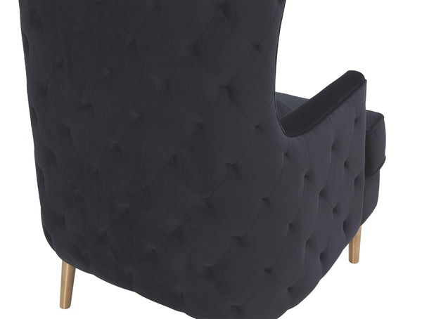 TOV Furniture Alina Wingback Accent Chair - Elegant Tufted Back Design with Plush Velvet and Gold-Finished Legs Black TOV-S6479