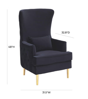 TOV Furniture Alina Wingback Accent Chair - Elegant Tufted Back Design with Plush Velvet and Gold-Finished Legs Black TOV-S6479