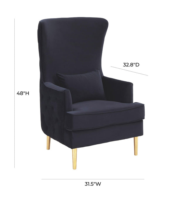 TOV Furniture Alina Wingback Accent Chair - Elegant Tufted Back Design with Plush Velvet and Gold-Finished Legs Black TOV-S6479