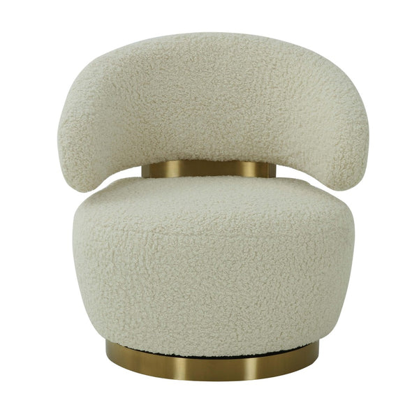 TOV Furniture Austin Upholstered Swivel Chair - Modern Faux-Shearling Accent with 360° Swivel for Stylish Comfort Beige TOV-S68119