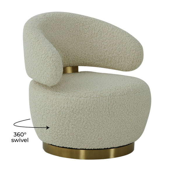 TOV Furniture Austin Upholstered Swivel Chair - Modern Faux-Shearling Accent with 360° Swivel for Stylish Comfort Beige TOV-S68119