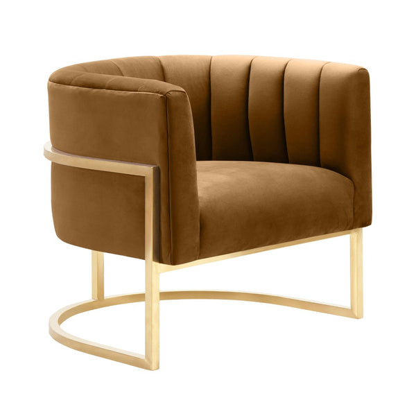 TOV Furniture Magnolia Velvet Accent Chair - Contemporary Luxe Design with Gold Base for Modern Elegance Cognac TOV-S68190