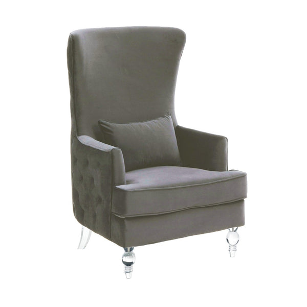 TOV Furniture Aubree Velvet Chair - Luxurious Upholstered Accent with Acrylic Legs for Modern Elegance & Comfort Grey TOV-S68196
