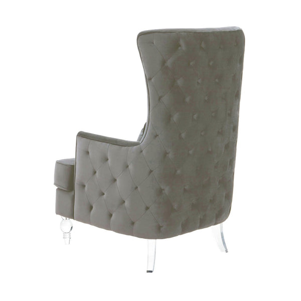 TOV Furniture Aubree Velvet Chair - Luxurious Upholstered Accent with Acrylic Legs for Modern Elegance & Comfort Grey TOV-S68196