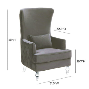 TOV Furniture Aubree Velvet Chair - Luxurious Upholstered Accent with Acrylic Legs for Modern Elegance & Comfort Grey TOV-S68196