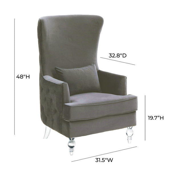 TOV Furniture Aubree Velvet Chair - Luxurious Upholstered Accent with Acrylic Legs for Modern Elegance & Comfort Grey TOV-S68196