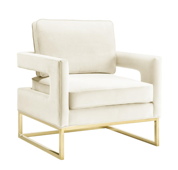 TOV Furniture Avery Velvet Accent Chair - Modern Luxury with Gold Legs, Plush Comfort for Any Stylish Space Cream TOV-S68199