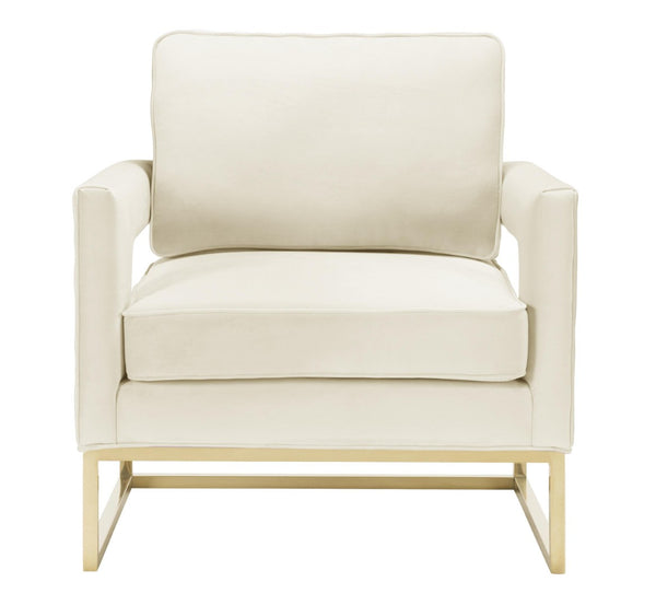 TOV Furniture Avery Velvet Accent Chair - Modern Luxury with Gold Legs, Plush Comfort for Any Stylish Space Cream TOV-S68199